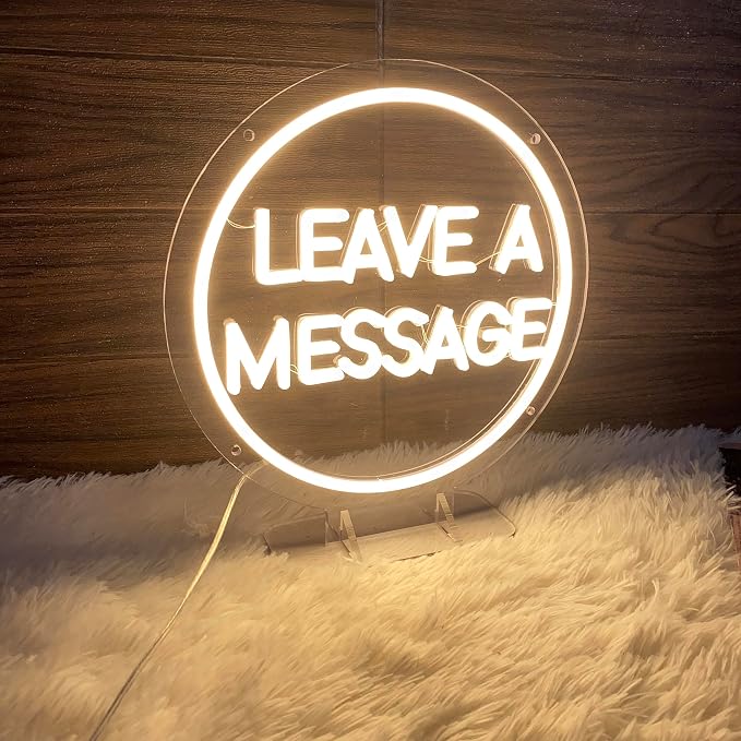 Leave a Message Neon Sign With Holder Base, Neon Guestbook Table Sign for Wedding Shop Business Desk Decor Reception Welcome Led Sign, Warm White USB Neon Light Sign, the Size 13x12 Inch