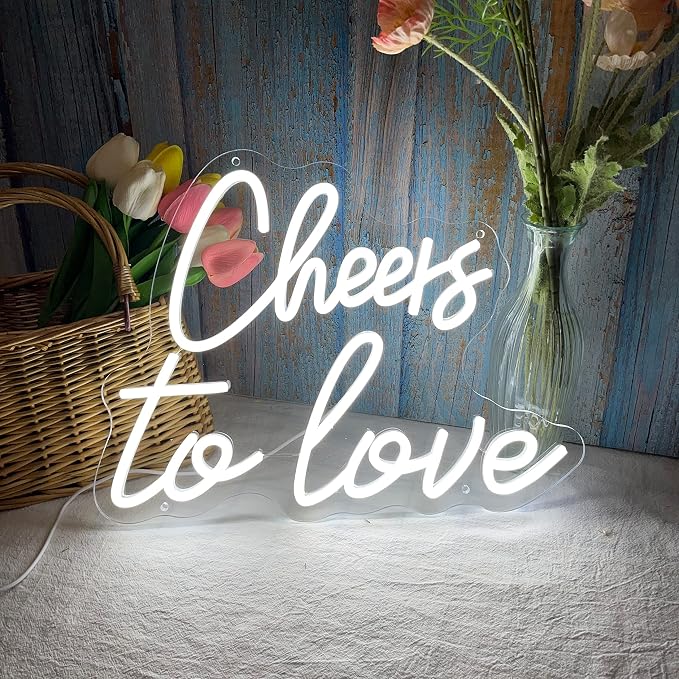 Cheers to Love Neon Sign for Wall Decor, Cheers to Love Led Sign with USB Supply for Bedroom Birthday Wedding Decor，White Led Signs 15.7x11.8 Inch