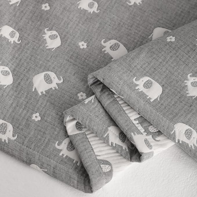NTBAY 3 Layer Muslin Toddler Blanket, 30 x 40, Dark Grey Elephant | Breathable Muslin Cotton Outer Layers with Light Thermal Fill, Reversible for Stroller, Daycare, Travel, and Supervised Use