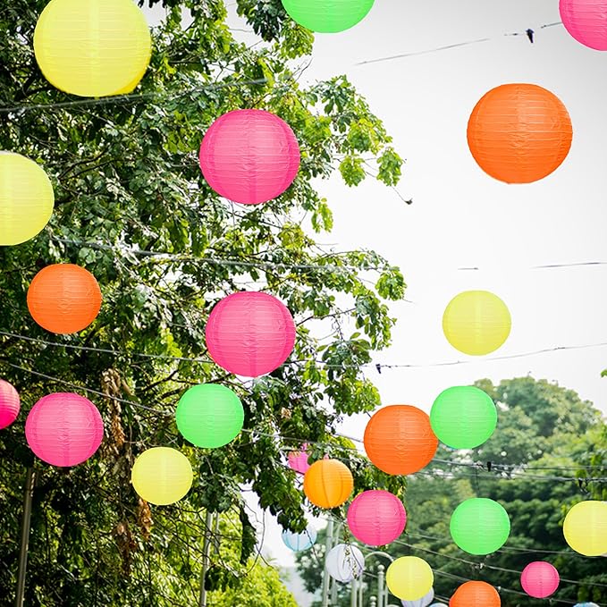 12 PCS Neon Party Decorations Tropical Party Decorations Colorful Paper Lanterns 10 in for Wedding Home Supplies (Neon)
