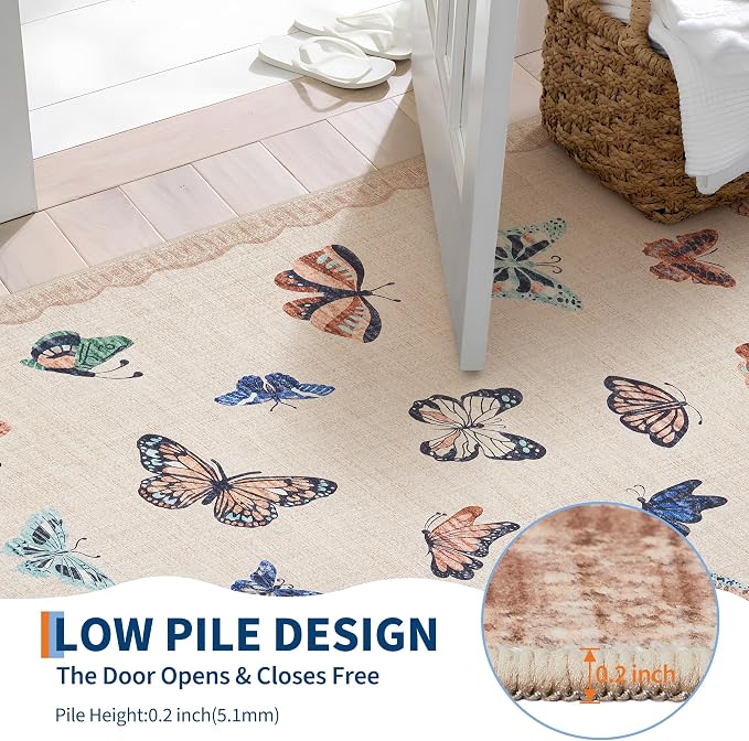 GarveeHome Butterfly Area Rug 2x6, No Slip Washable Rug, Modern Bedroom Rug Under Bed Ultra Carpet, Low-Profile Rugs for Living Room Bedroom Dining Room, Apricot