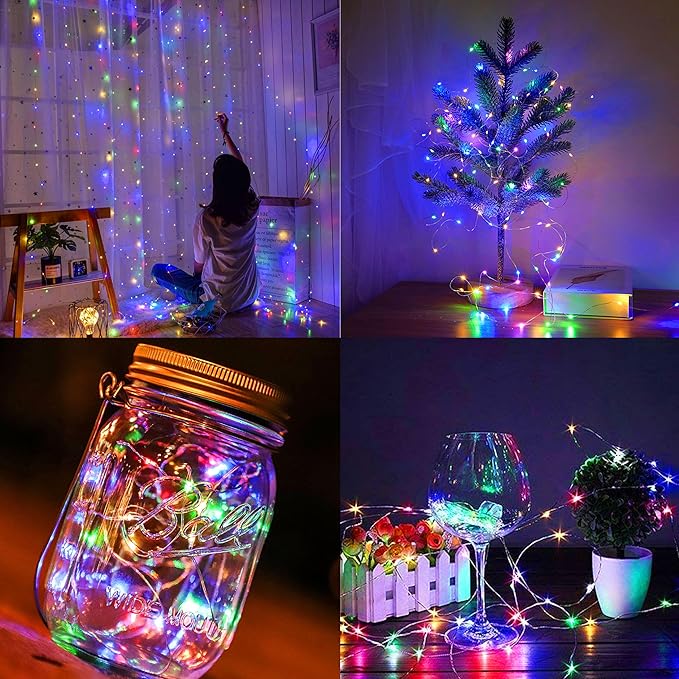 6 Pack Fairy Lights Battery Operated String Lights - 7ft 20 LED Waterproof Silver Wire Firefly Lights for DIY Wedding Décor Table Centerpieces Craft Mason Jars Party Decor(Multicolor)