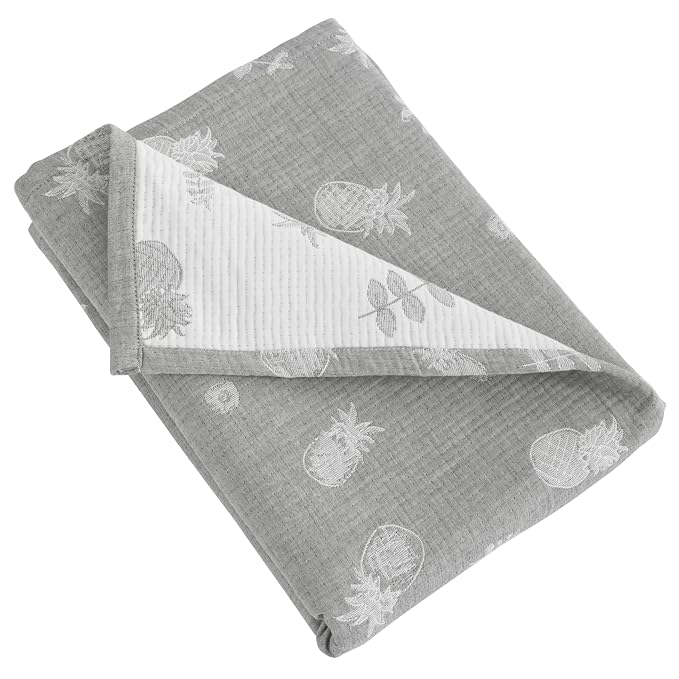 NTBAY 3 Layer Muslin Toddler Blanket, 30 x 40, Grey Pineapple | Breathable Muslin Cotton Outer Layers with Light Thermal Fill, Reversible for Stroller, Daycare, Travel, and Supervised Use