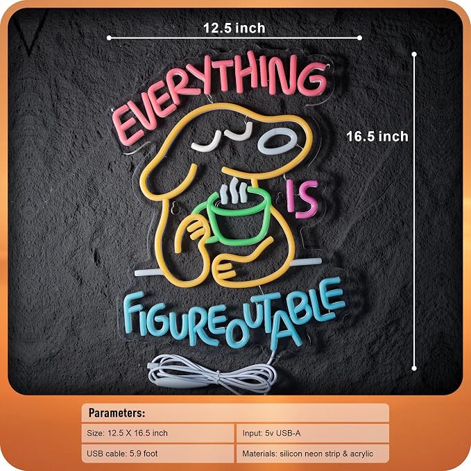 Everything Is Figureoutable Neon Sign Dog Pet Positive Affirmation LED Light for Wall Decor Multicolored Light Up Signs for School Classroom Party Store Home Compatible with Timer