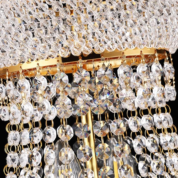 18" W 9 Light Luxury Foyer Chandeliers, Unique Empire K9 Crystal Chandelier for High Ceiling Foyer Entryway Living Room (Gold)
