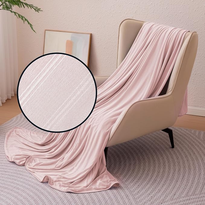 Amazon Basics Striped Cooling Blanket for Hot Sleepers, Reversible Lightweight Thin Throw Blanket for Bed, Couch and Sofa, King (90" x 108"), Pink Striped