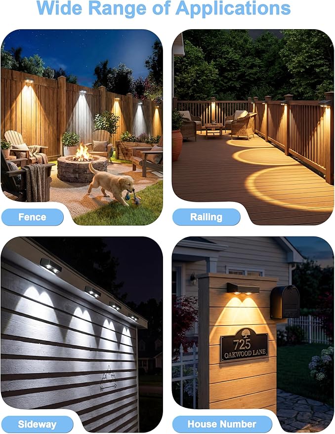 Fence Lights Solar Powered with Remote, 9 Fixed Colors 12 Modes, Solar Fence Lights Outdoor Waterproof, Warm/Cool White, RGB LED Deck Lights for Yard/Railing/Balcony/Patio/Stair/Outside, 8 Pack