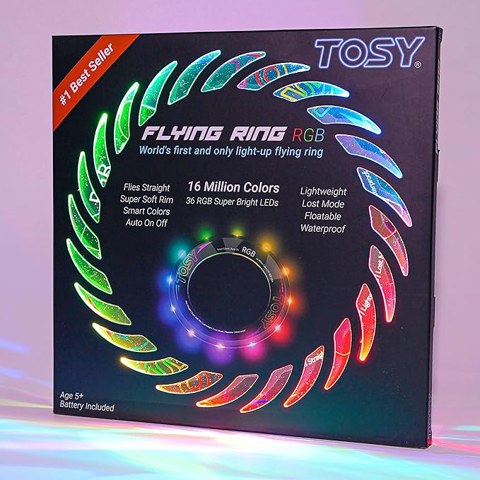 TOSY Flying Ring - 36 RGB Multicolor or 12 Monocolor LEDs, Super Bright, Lost Mode, Auto Light Up, Easter Basket Stuffers Gift for Kid/Teen/Boy/Girl, Safe, Waterproof, Pool/Beach/Camping Toy