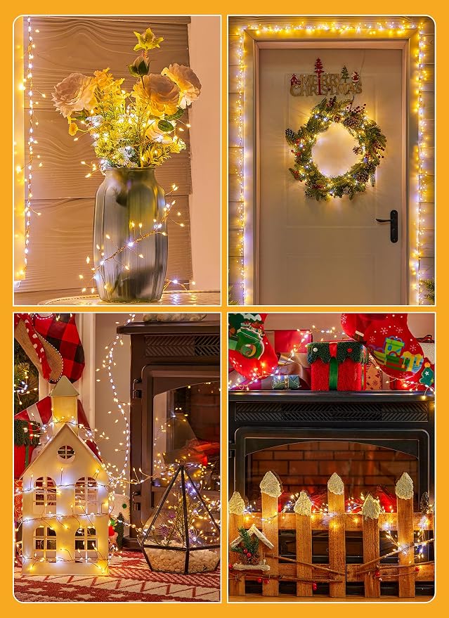 Flowing Fairy Lights Plug in with 14 Modes, 10FT 388LED Twinkle String Lights Indoor, Christmas Tree Lights Indoor Waterproof for Bedroom Christmas Home Room Decor, Warm White + Cool White
