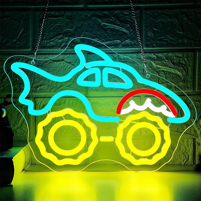 Monster Truck Neon Sign for Wall Decor Dimmable Monster Truck Neon Light for Man Cave Birthday Car Gifts for Teen Boys Men Led Car Sign for Teen Boys Bedroom Game Room Decor Size 13.3* 9.4In(WZCP322)