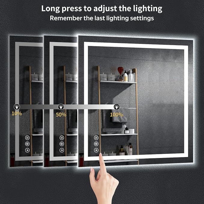 40"x40" LED Bathroom Mirror with Lights, Backlit+Frontlit, Anti-Fog | CRI 95, Stepless Dimmable, 3 Colors Lighting, Shatterproof Tempered Glass, HD Reflection, Memory, (Horizontal/Vertical)