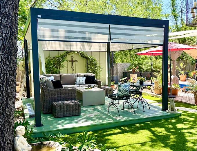 PURPLE LEAF Louvered Pergola 94AS 10' x 12' Aluminum Wind Resistant Gray | All-Aluminum Rustproof Structure, Contemporary Modern Design, Engineered For 53Mph Wind Resistance, 94AS Heavy-Duty Model
