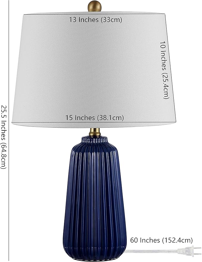 SAFAVIEH Lighting Collection Sawyer Modern Navy Blue Ceramic 24-inch Bedroom Living Room Home Office Desk Nightstand Table Lamp (LED Bulb Included)