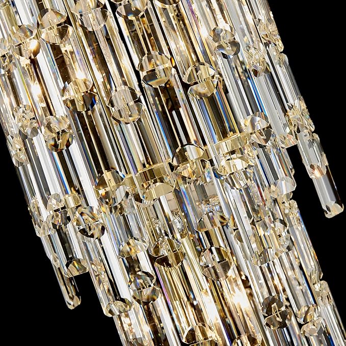 79" Large High Ceiling Chandelier, 21-Light Gold Long Staircase Chandeliers Luxury Foyer Chandelier Top K9 Crystal Tiered Ceiling Light Fixture for Staircase Entryway Hallway Living Room
