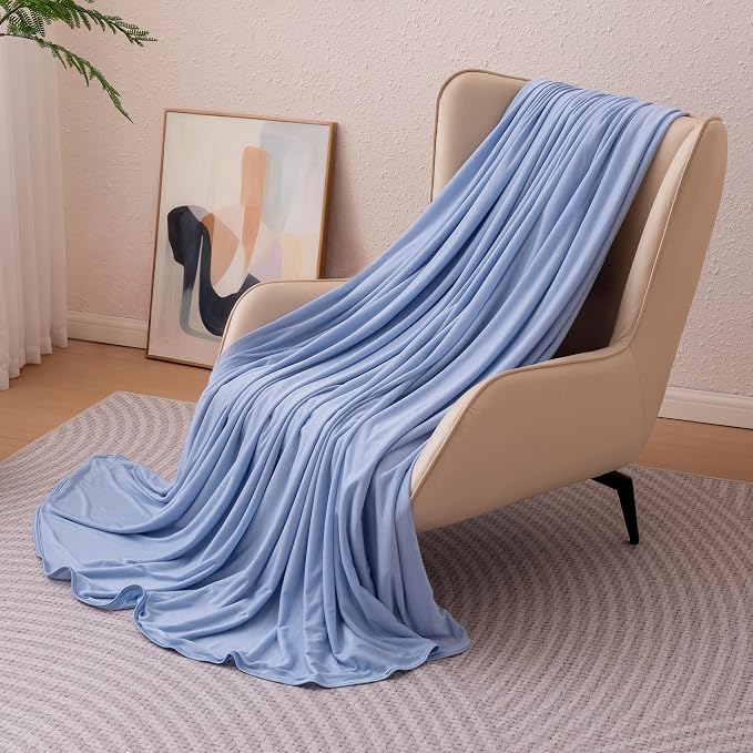 Amazon Basics Cooling Blanket for Hot Sleepers, Reversible Lightweight Thin Throw Blanket for Bed, Couch and Sofa, Queen (90" x 90"), Blue