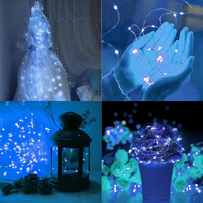 12 Pack Fairy Lights Battery Operated String Lights - 7ft 20 LED Waterproof Silver Wire Firefly Lights for DIY Wedding Décor Table Centerpieces Craft Mason Jars Party Decor (Blue)