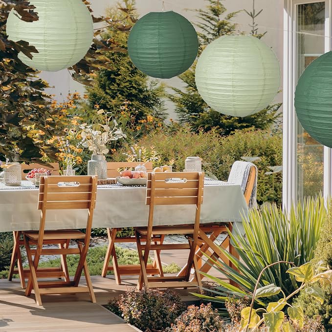 20Pcs Paper Lanterns Decorative, Green Round Hanging Lanterns for Wedding | 6"8"10" Hunter Green and Sage Green Paper Lanterns Decorations for Rustic Party Bridal Shower Birthday Home Classroom Decor