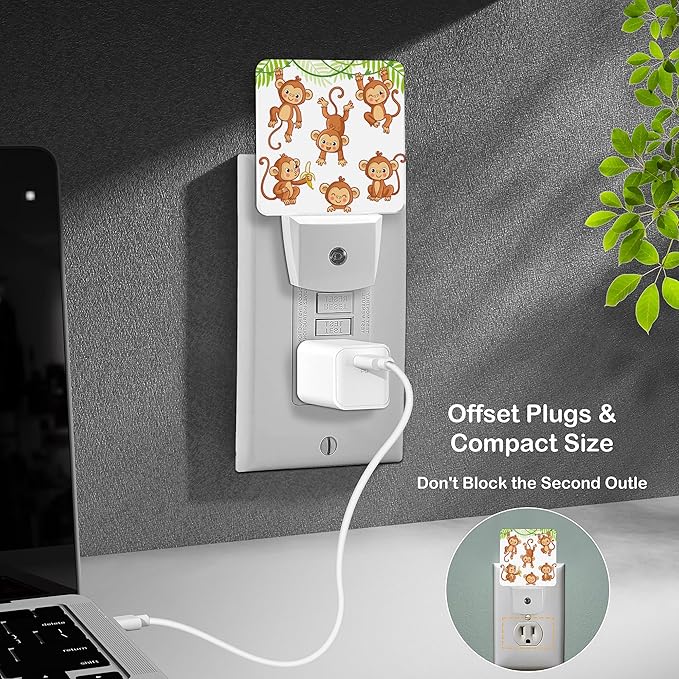 LED Night Light Lamp with Smart Sensor Dusk to Dawn Sensor,Monkey Animal Cartoon Night Light Daylight White,0.5W Plug-into Wall for Adults,Bedroom,Bathroom,Hallway,Kitchen