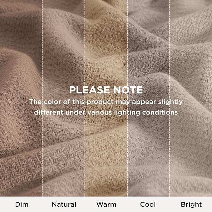 Bedsure GentleSoft 100% Cotton Blanket Queen Size for Bed - Cooling Breathable and Lightweight, Soft Cozy Textured Herringbone Woven Summer Blanket for Home Decor, Coffee Brown, 90x90 inches