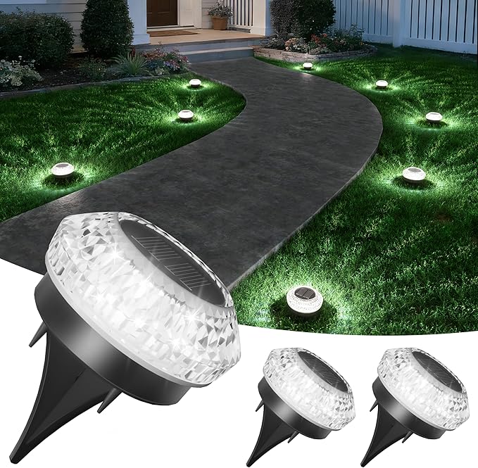 VOLISUN Solar Ground Lights Outdoor,3 Pack Flat Solar Pathway Lights | IP67 Waterproof Solar Powered Disc Lights,Landscape Lighting for Garden Yard Walkway Patio Driveway,Cool White