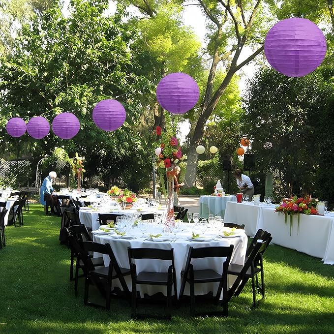 20Pcs Purple Paper Lanterns for Parties, 6” 8” 10” 12” Chinese Asian Hanging Round Paper Lanterns for Birthday Wedding Halloween Christmas Home Decor Party Decor