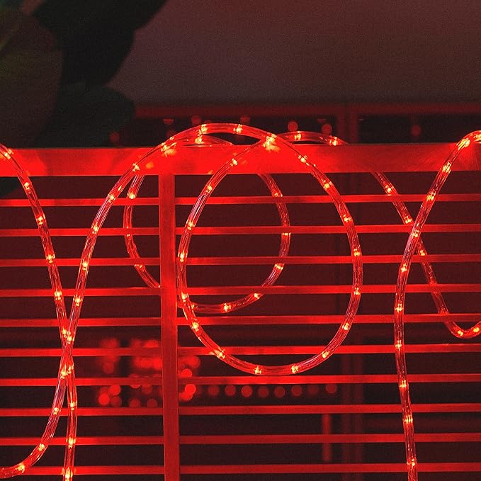 Waterproof LED Rope Lights, Connectable & Flexible with 8 Modes, Outdoor Lighting for Deck, Garden, Pool, Patio & Christmas Decor Transparent Tube (Red, 50ft)
