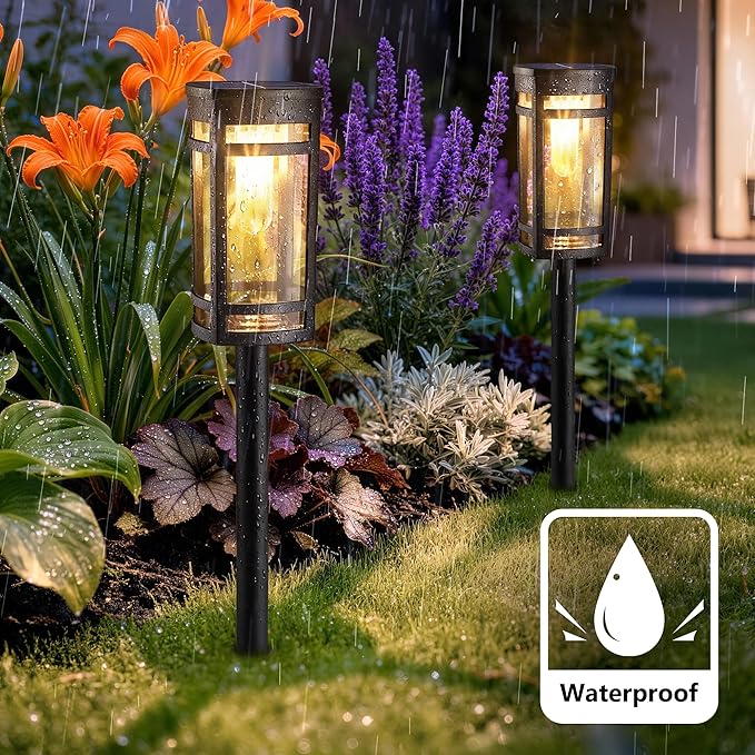 Jyoiat 6 Pack Solar Lights Outdoor, Waterproof Pathway Lights, Warm White | Solar Garden Lights with Auto On/Off for Walkways, Lawns, Paths and Yards; No Wiring Required for Easy Ground Installation