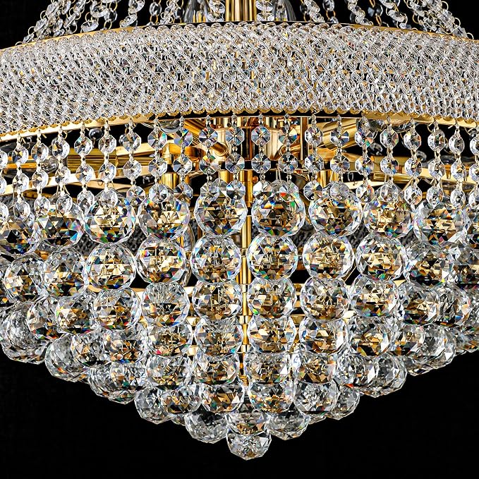 28" W 15 Light Luxury Foyer Chandeliers, Unique Empire K9 Crystal Chandelier for High Ceiling Foyer Entryway Living Room (Gold)
