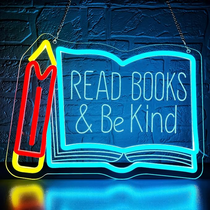 Read Books Be Kind Neon Sign for Wall Decor Reading Neon Light Study Room | Dimmable Led Neon,Teen Birthday Reading Gifts,5V USB Powered,Bookstore Bedroom Decor, Classroom Library Wall Art,13.7*10in