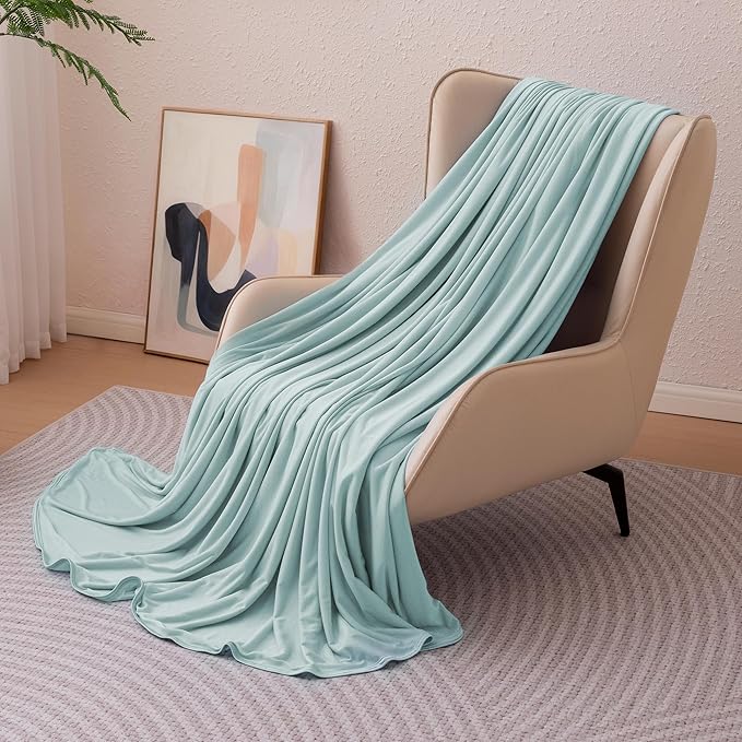Amazon Basics Cooling Blanket for Hot Sleepers, Reversible Lightweight Thin Throw Blanket for Bed, Couch and Sofa, Queen (90" x 90"), Cyan