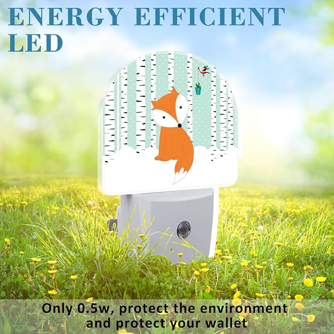 Cute Fox and Bird Night Light for Kids, LED Night Light Plug into Wall with Dusk to Dawn Sensor for Girls Boys Women Men Room Decor, Hallway, Kitchen, Bathroom, Nursery, Stairs