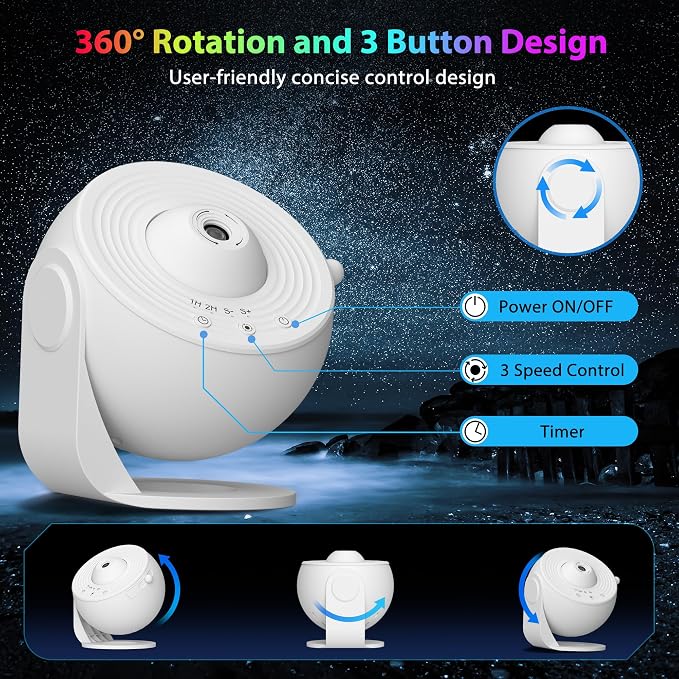 Galaxy Projector for Bedroom, HD Image Star Projector Galaxy Light Adjustable Knob, 13 Film Discs Planetarium Projector for Kids, 360° Rotating 1/2h Timer Simple 3-Button Control Pure White
