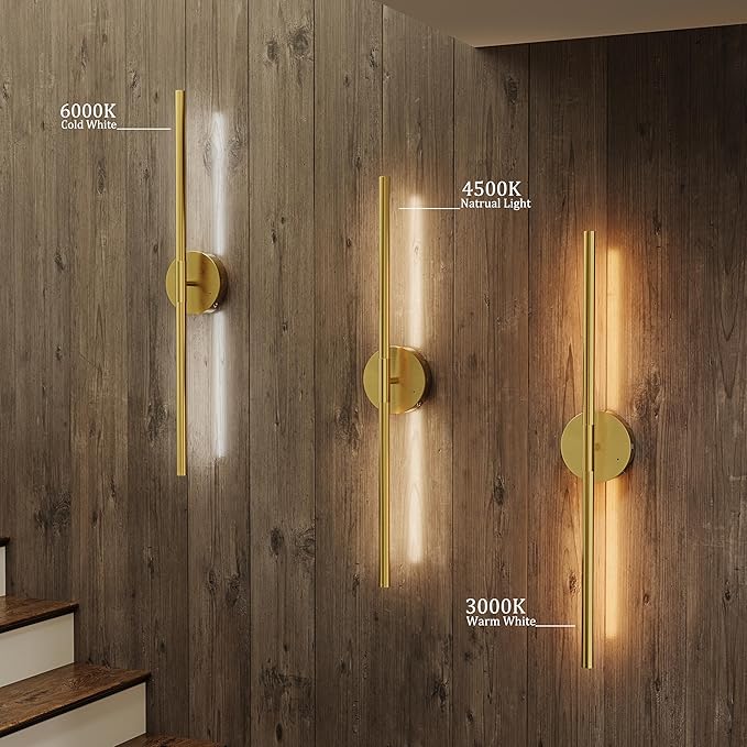 32" Battery Operated Wall Sconce Set of 2, 350° Rotating Lamp, Gold | Wireless, 8000mAh Rechargeable Battery, Stepless Dimming, 3000K-6000K, Remote & Touch Control, Timer, Living Room, Bedroom