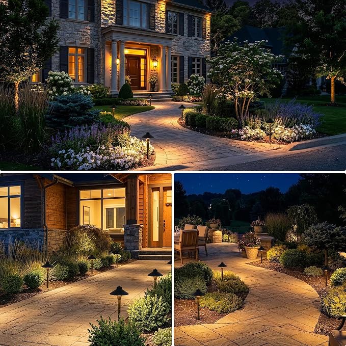 SUNVIE 4-Pack 6" Low Voltage Pathway Lights 3W Aluminum 3000K Black | Landscape Pathway Lights, 150lm, Warm White, 12-24V AC/DC, ETL Listed Wire, IP65 Waterproof, for Outdoor Driveway Garden Yard