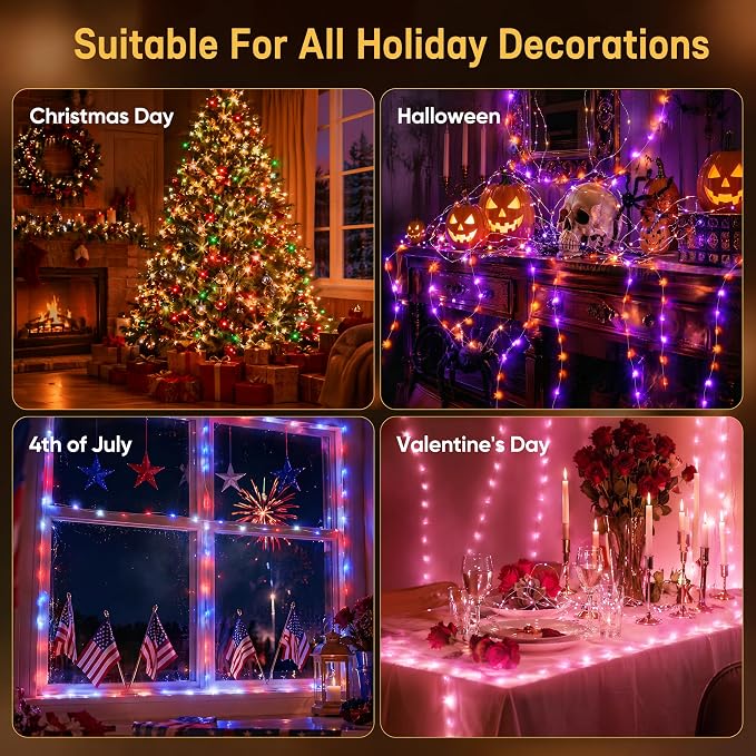 OMIKA Fairy Lights Plug in, 80FT 240 LED Fairy Lights with Remote, 150 Lighting Modes String Lights Indoor, RGB Colors+Warm White Fairy Lights for Bedroom Party Outdoor Decor