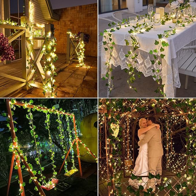 Brizled Solar String Lights, 33ft 100 LED Outdoor Ivy Vine Fairy Lights | 8 Modes; Artificial Leaf Solar Plant Vine Lights; Outdoor Ivy Fairy Light for Outside Wedding Garden Fence Wall Hanging Decor
