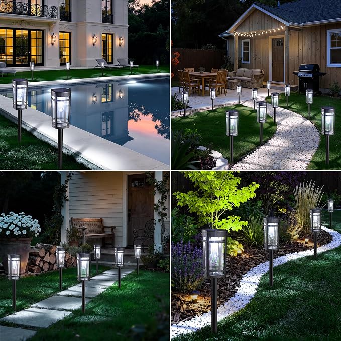 Jyoiat 6 Pack Solar Lights Outdoor, Waterproof Pathway Lights, Cool White | Solar Garden Lights with Auto On/Off for Walkways, Lawns, Paths and Yards; No Wiring Required for Easy Ground Installation