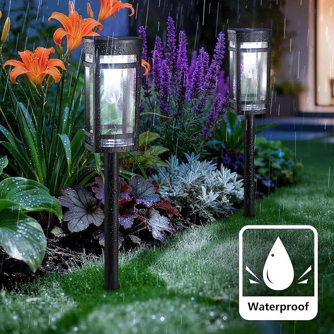 Jyoiat 6 Pack Solar Lights Outdoor, Waterproof Pathway Lights, Cool White | Solar Garden Lights with Auto On/Off for Walkways, Lawns, Paths and Yards; No Wiring Required for Easy Ground Installation