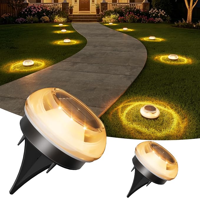VOLISUN Mini Solar Pathway Lights Outdoor,2 Pack Flat Solar Ground Lights | IP67 Waterproof Solar Powered Disc Lights,Landscape Lighting for Garden Yard Walkway Luces Patio Driveway,Warm White