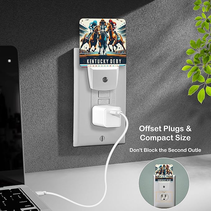 LED Night Light Lamp with Smart Sensor Dusk to Dawn Sensor,Three Horses Nose to Nose At Horse Racing Equestrian Sport Night Light Daylight White,0.5W Plug-into Wall for Adults
