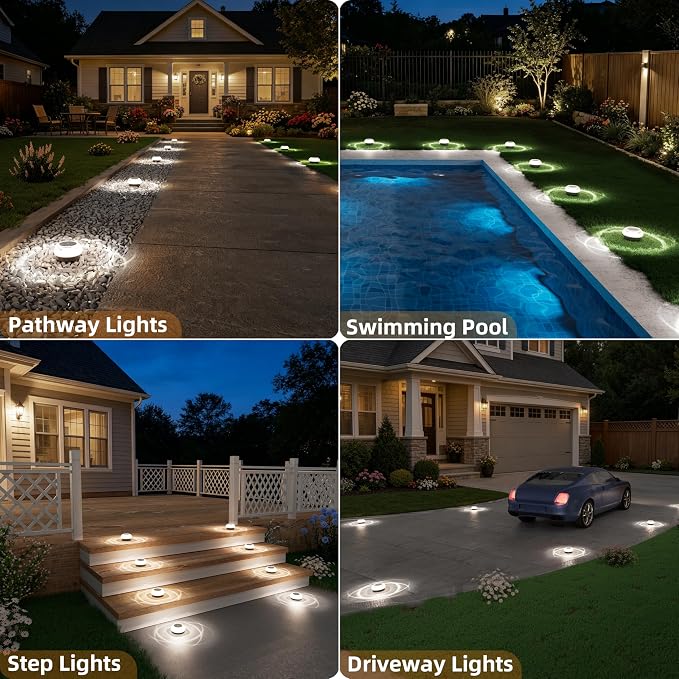 VOLISUN Mini Solar Pathway Lights Outdoor,2 Pack Flat Solar Ground Lights | IP67 Waterproof Solar Powered Disc Lights,Landscape Lighting for Garden Yard Walkway Luces Patio Driveway,Cool White