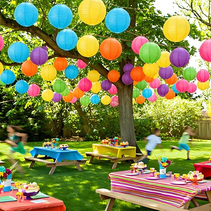 Qenk 12 Pcs Colorful Paper Lanterns, 10" Hanging Paper Lanterns for party | Paper Lanterns Party Decorations for Classroom Party Wedding Birthday Valentine's Day