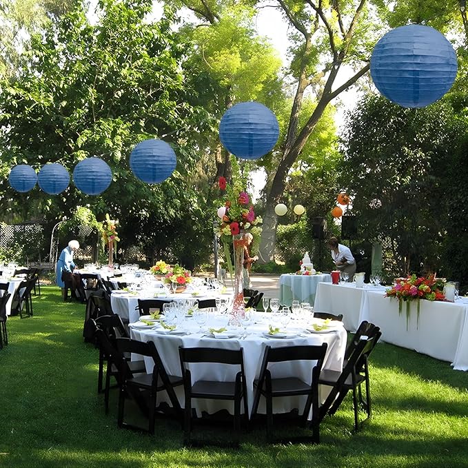 20Pcs Navy Blue Paper Lanterns for Parties, 6” 8” 10” 12” Chinese Asian Hanging Round Paper Lanterns for Birthday Wedding Halloween Christmas Home Decor Party Decor