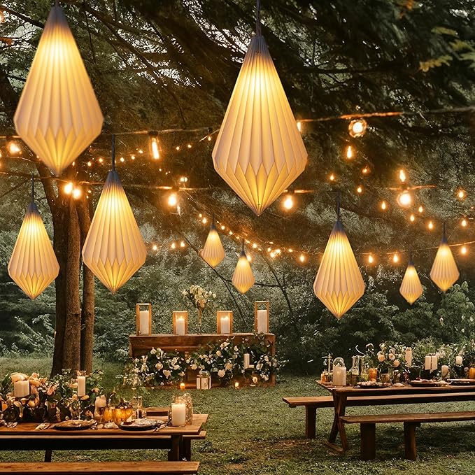 Battery Operated Outdoor Paper Lantern for Patio & Garden — Waterproof Hanging Decorative Light with Remote Timer, Foldable Paper Lantern with String for Backyard, Porch Decor