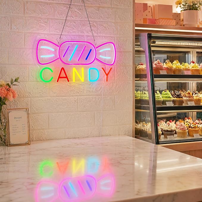 Candy Neon Sign for Wall Decor Candyland Party Decorations, Candy Bar Sign | Store Logo, Birthday Decorations, Candy Light for Candy Shop, Kids' Room, 6.5ft Dimmable USB Powered Colorful 15.7"x7.8"