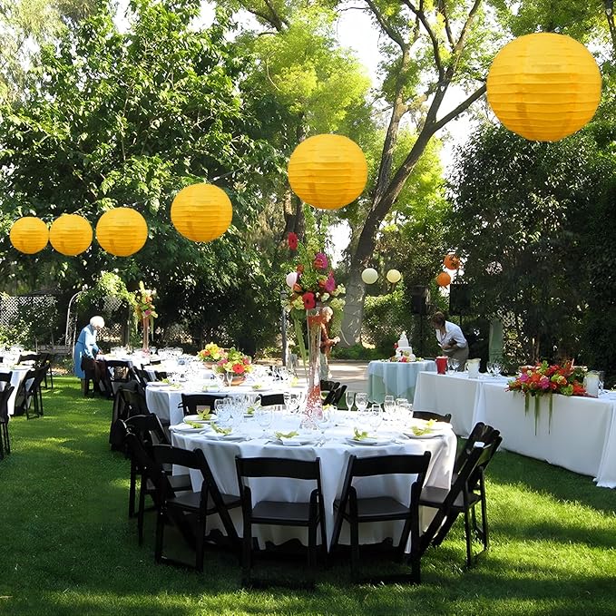 20Pcs Yellow Paper Lanterns for Parties, 6” 8” 10” 12” Chinese Asian Hanging Round Paper Lanterns for Birthday Wedding Halloween Christmas Home Decor Party Decor
