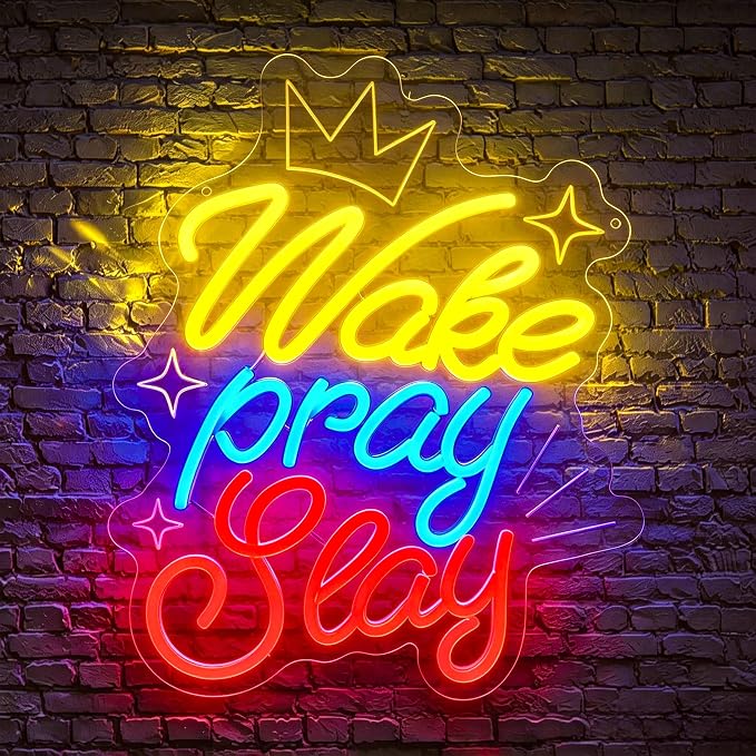 Neon Sign, Positive Neon Signs for Wall Decor LED Signs Neon Light | Wake Pray Slay Neon Sign, Inspiration Led Sign for Bedroom, Living Room, Business, Cafe, Bar, Party, Home Decor, USB Powered