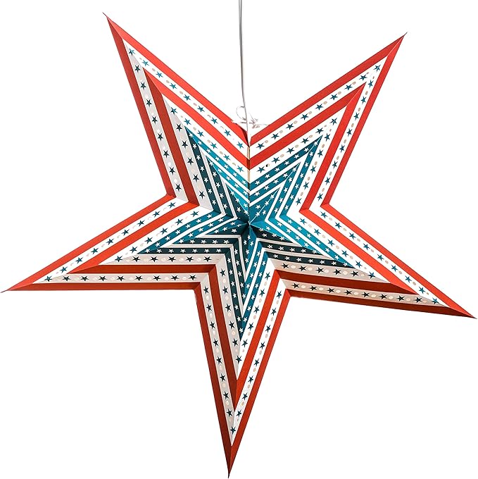 Stars and Stripes Paper Star Lantern with 12 Foot Power Cord Included
