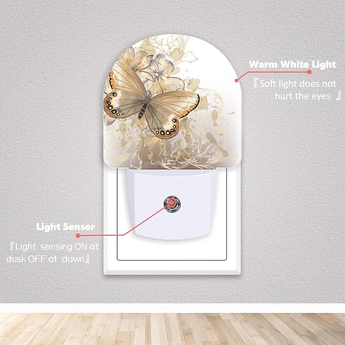 Bird Cardinal Night Lights Plug into Wall for Girls Boys Room,Night Light LED Lamp Dusk to Dawn Sensor Round Lamp for Bedroom Bathroom Hallway Home Wall Decor (Butterfly Floral)