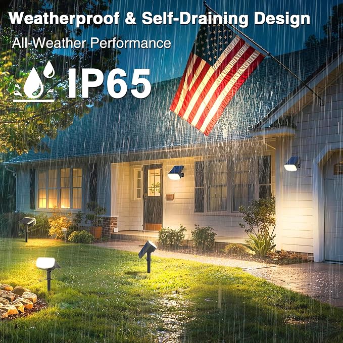 JEJOT Solar Lights Outdoor Waterproof IP65, Super Bright LED with Lens, 3000K 2 Lighting Modes, Solar Powered Yard Garden Solar Spot Lights for Outside Landscape Auto On/Off -2 Pack
